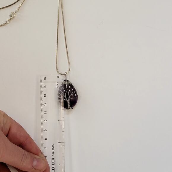 Tree of Life Amethyst Pendant Necklace with Wire Wrapped Purple Gemstone Jewelry - Picture 10 of 10